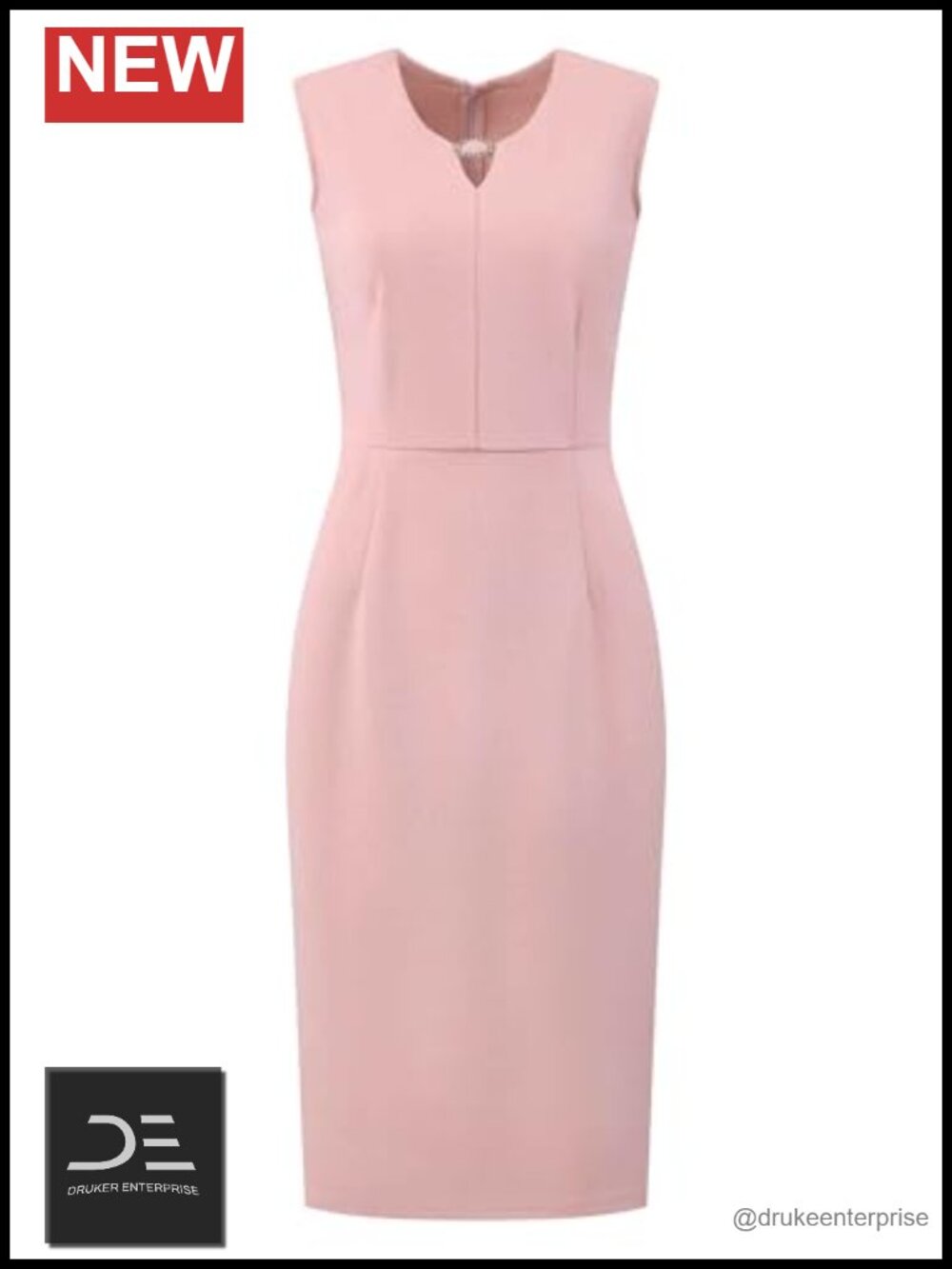 Women's Sleeveless Choker V Neck Pencil Midi Work Dress